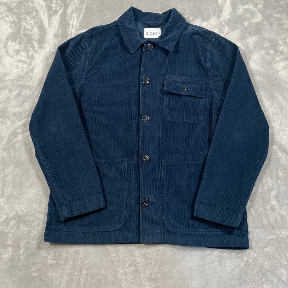 Albam Jacket Men Medium Blue Corduroy Chore Coat Utility Workwear Button Up